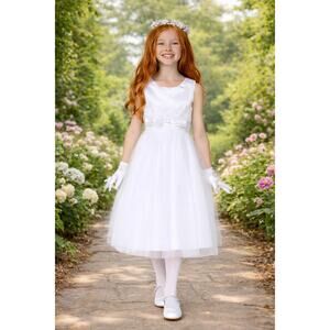 NEW Girls First Holy Communion Dress Size 6 - Satin with Embroidered Tulle Dress